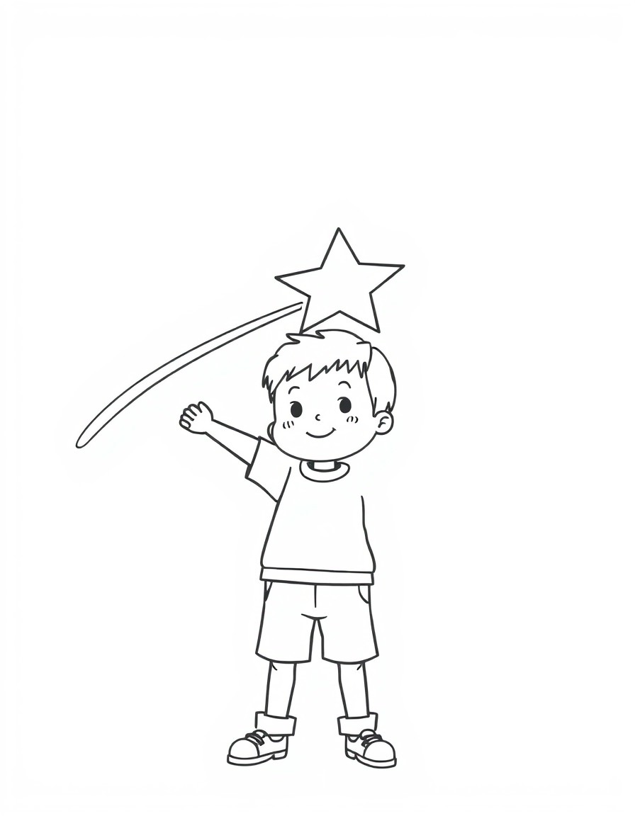 a shooting star crossing over a cute boy