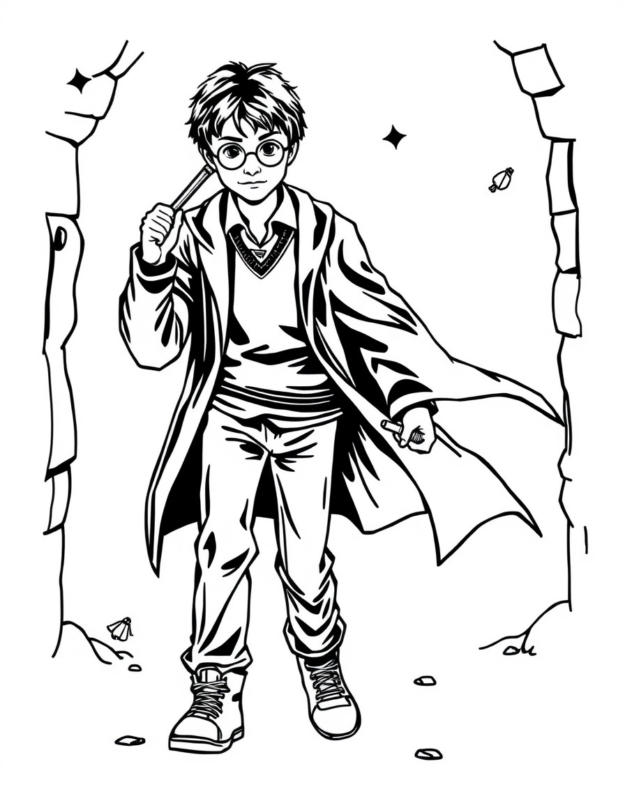 create a coloring page showing harry potter