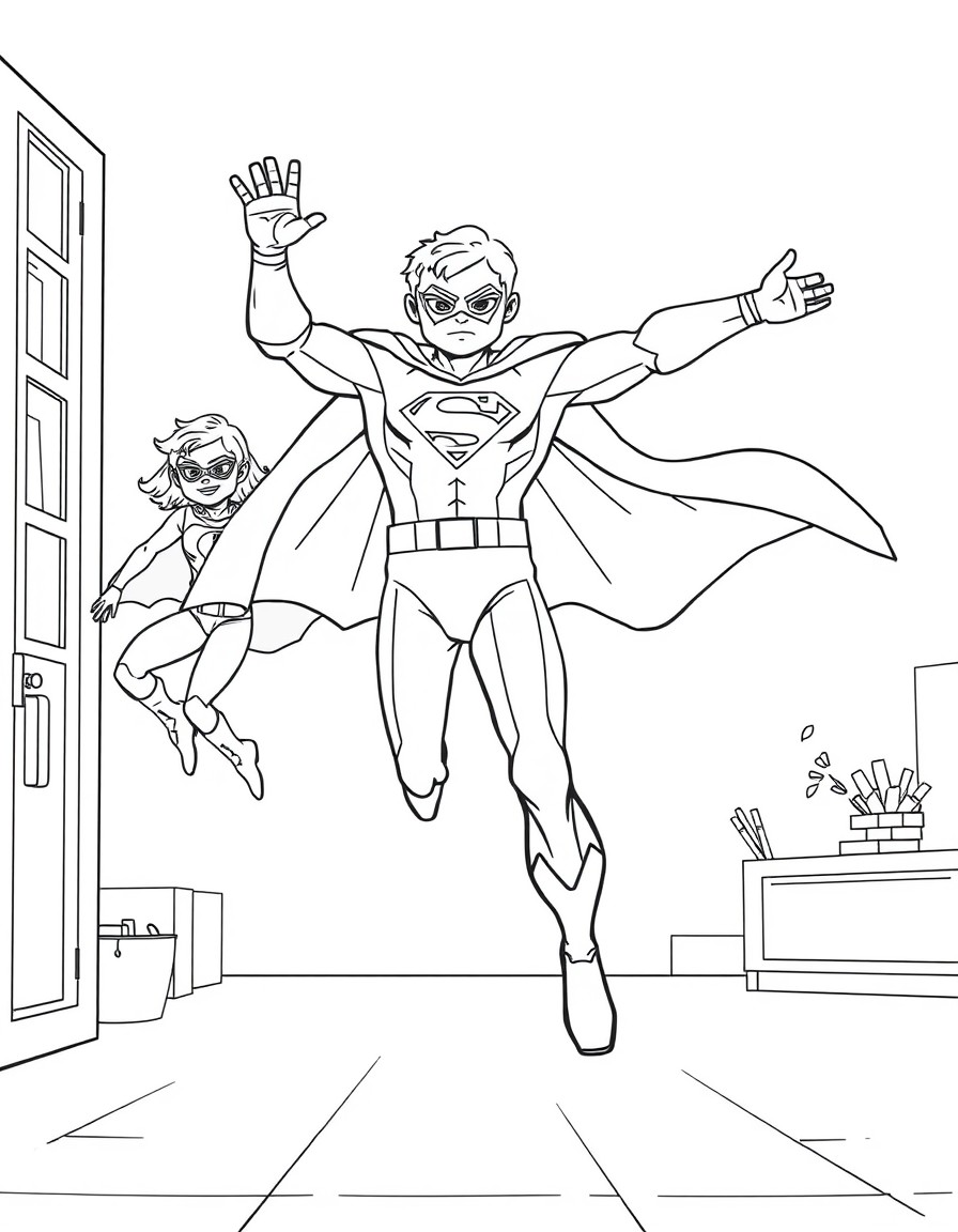 Superheroes are jumping around the child at home everywhere