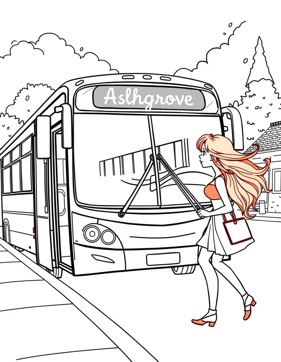 A bus stops in the quiet town of Ashgrove. Elise steps off with her red hair blowing in the wind.