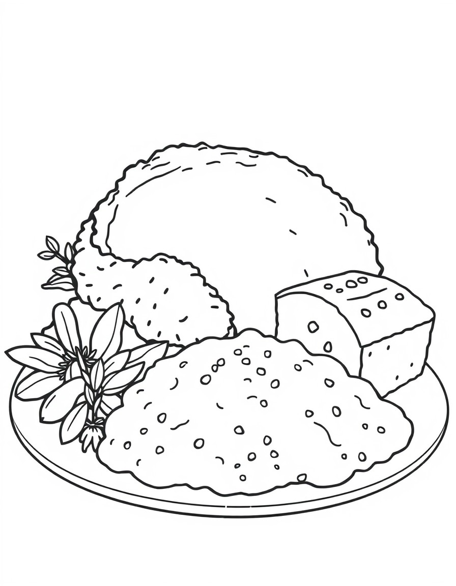 Fried turkey, ham, mashed potatoes, corn bread, and dressing