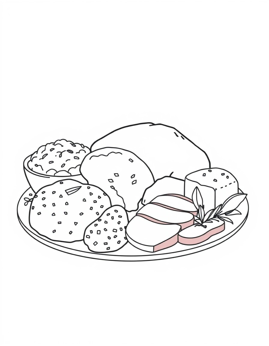 Fried turkey, ham, mashed potatoes, corn bread, and dressing