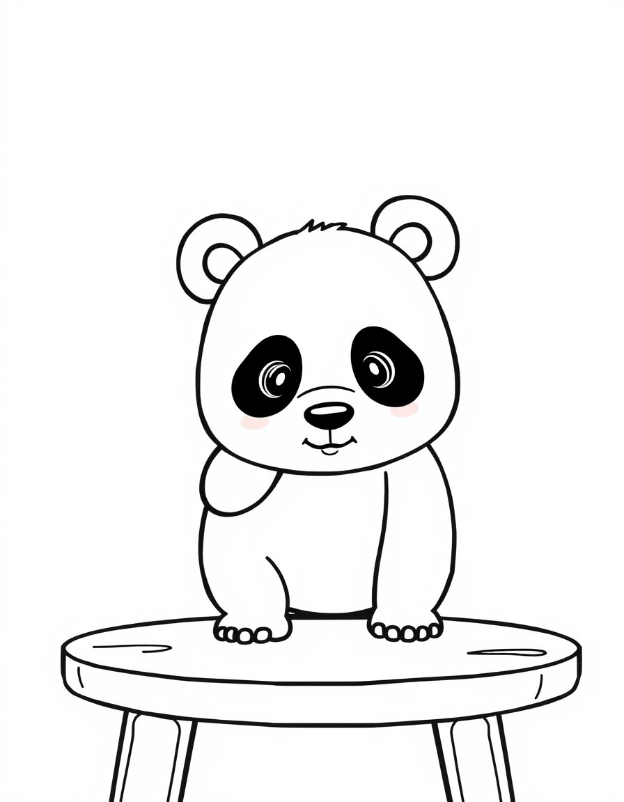 a panda stand in the table and it is cute