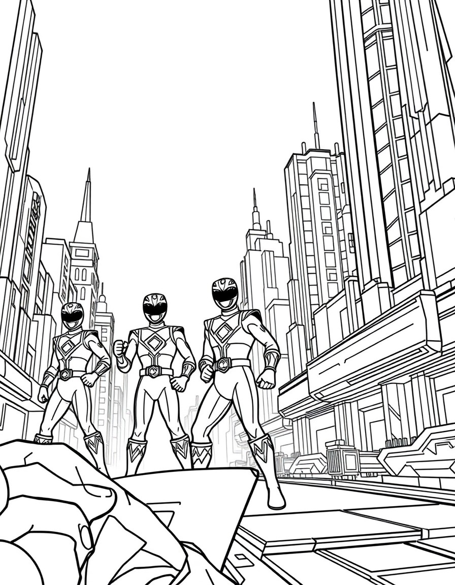 Power rangers in a futuristic city