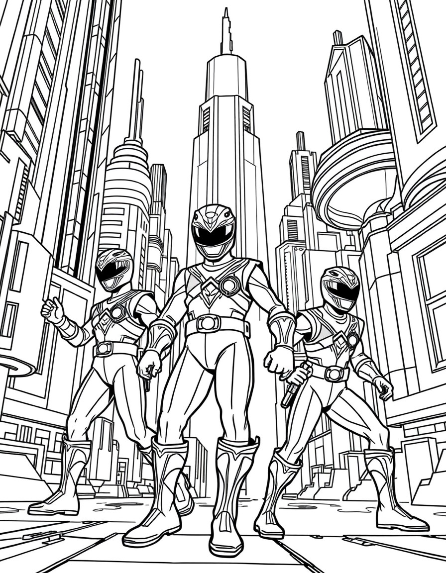 Power rangers in a futuristic city