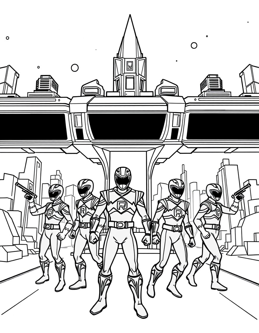 Power rangers in a futuristic city