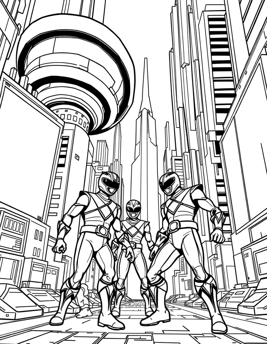 Power rangers in a futuristic city