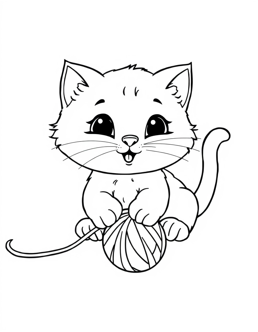 a cute cat playing with a ball of yarn