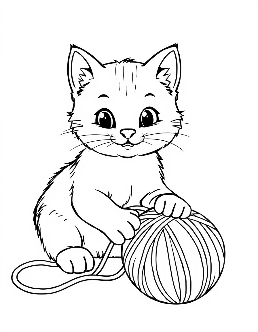 a cute cat playing with a ball of yarn