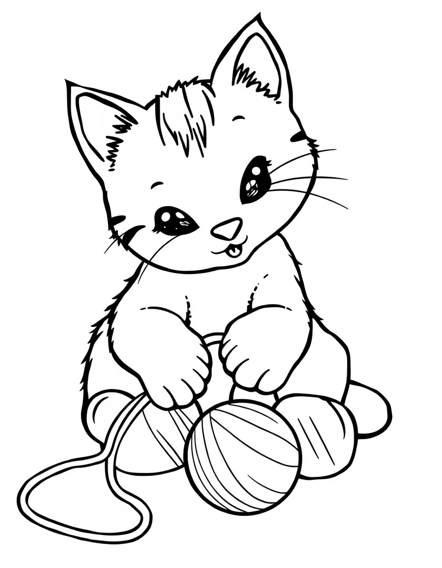 a cute cat playing with a ball of yarn