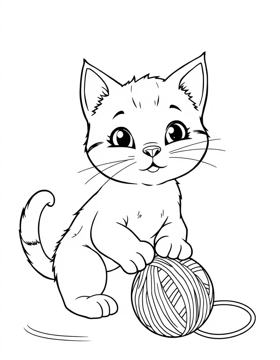 a cute cat playing with a ball of yarn