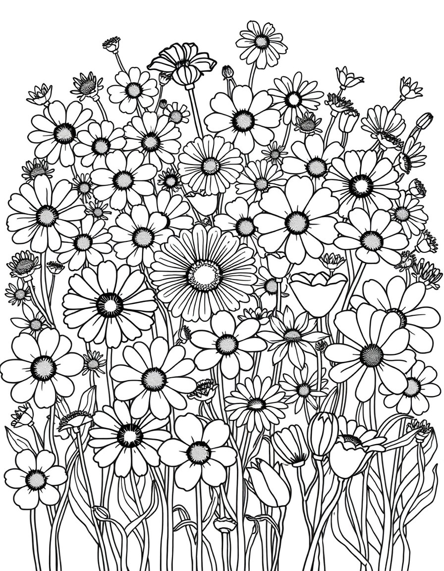 create a page with covered with flower heads - many different kinds - with no stems filling the page completely