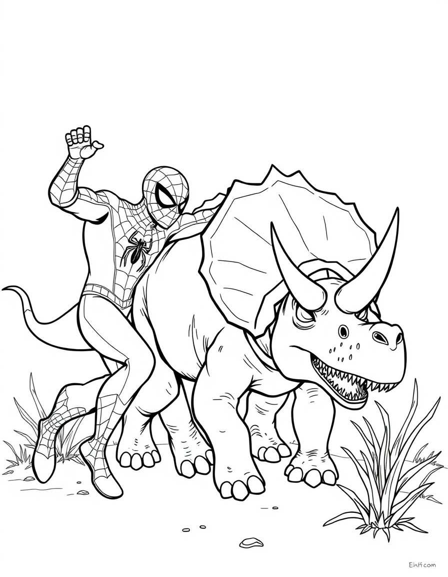 Spider man fighting a triceratops