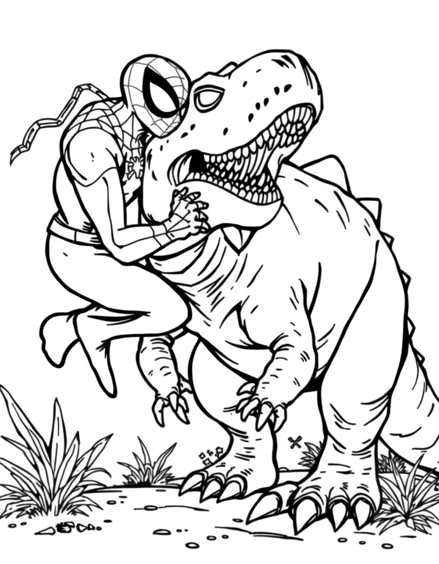 Spider man fighting a triceratops