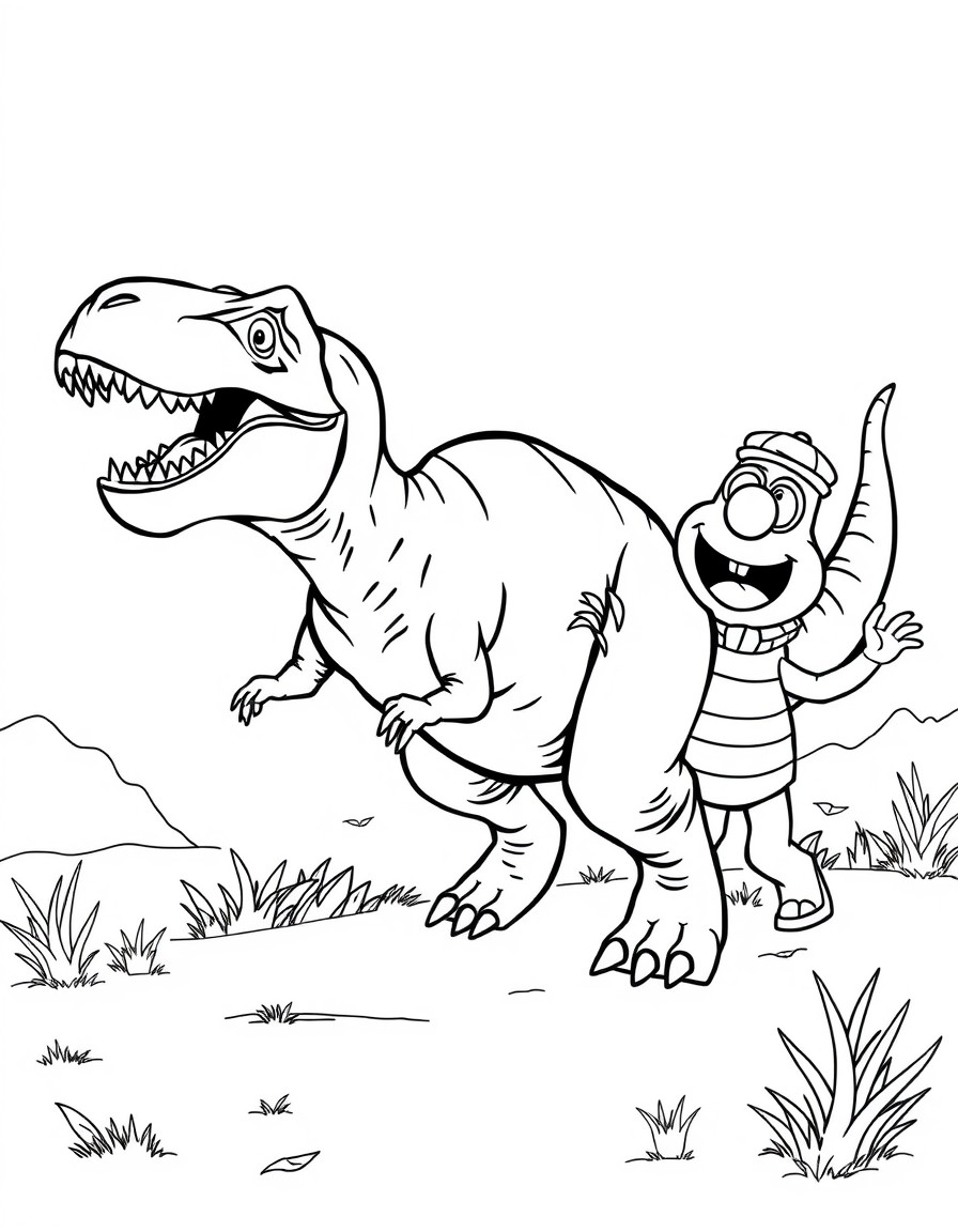 A tyrannosaurus chasing lollo and bernie