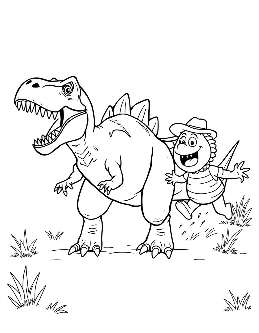 A tyrannosaurus chasing lollo and bernie