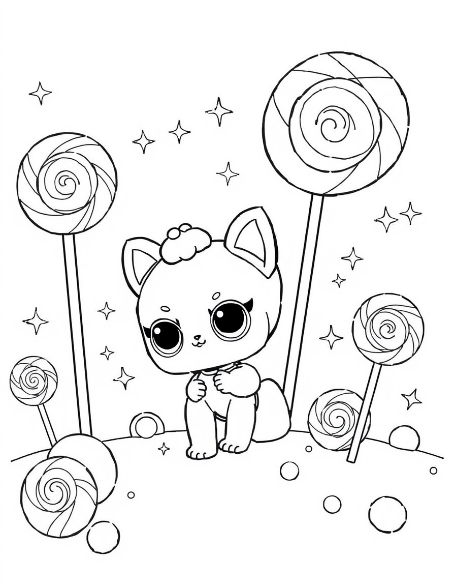 LOL Surprise pet enjoying a sparkly playground made of giant lollipops