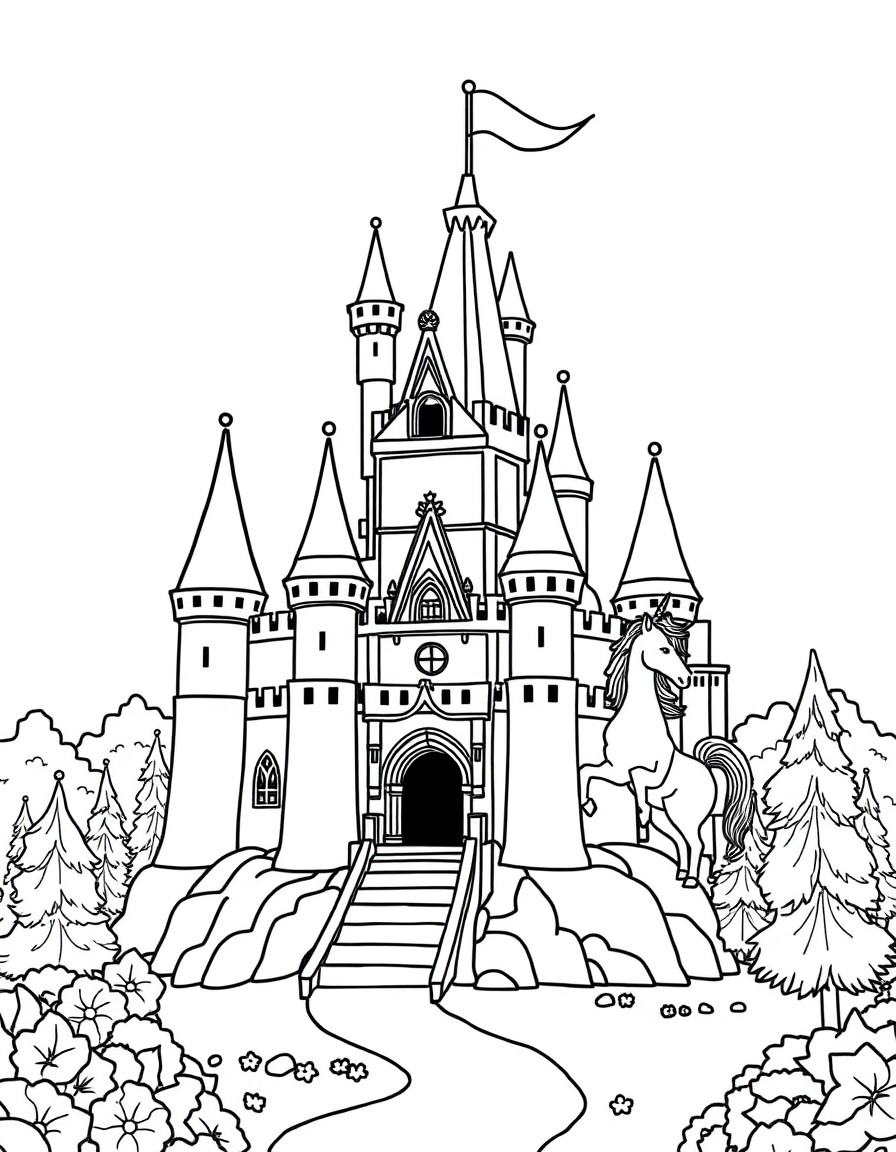 castillo con arcoiris y unicornios