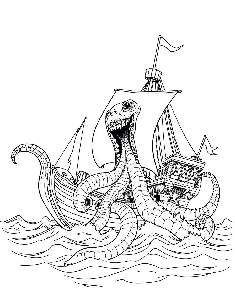 A kraken taking down a ship