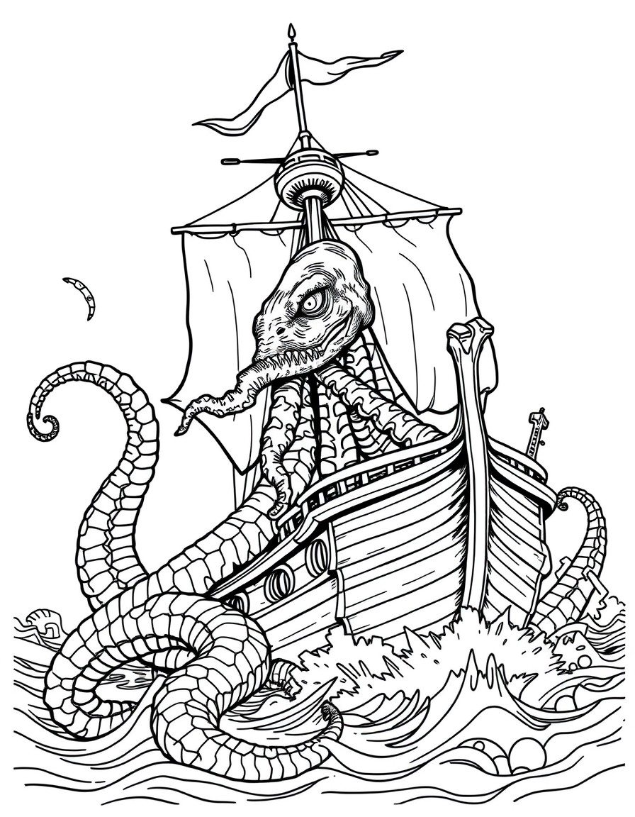 A kraken taking down a ship