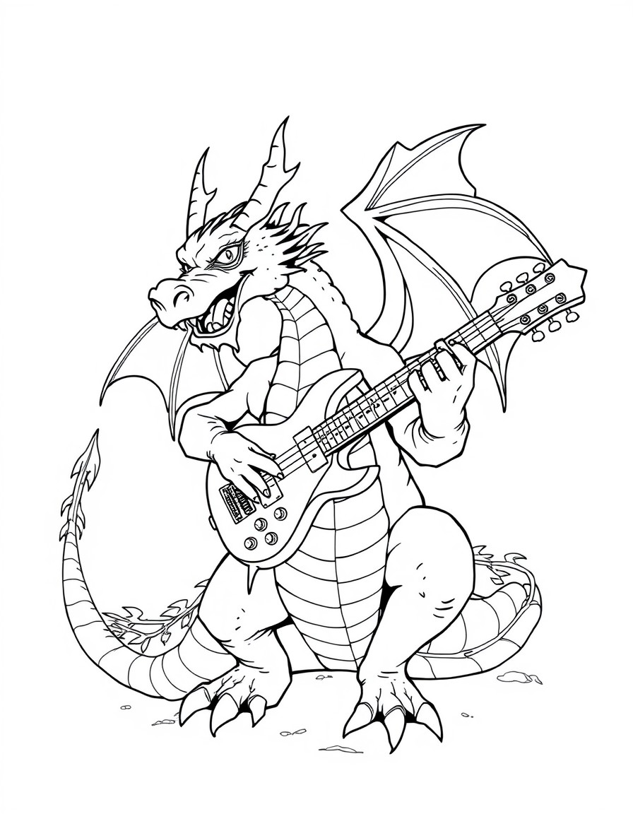 Dragon playing a steel guitar