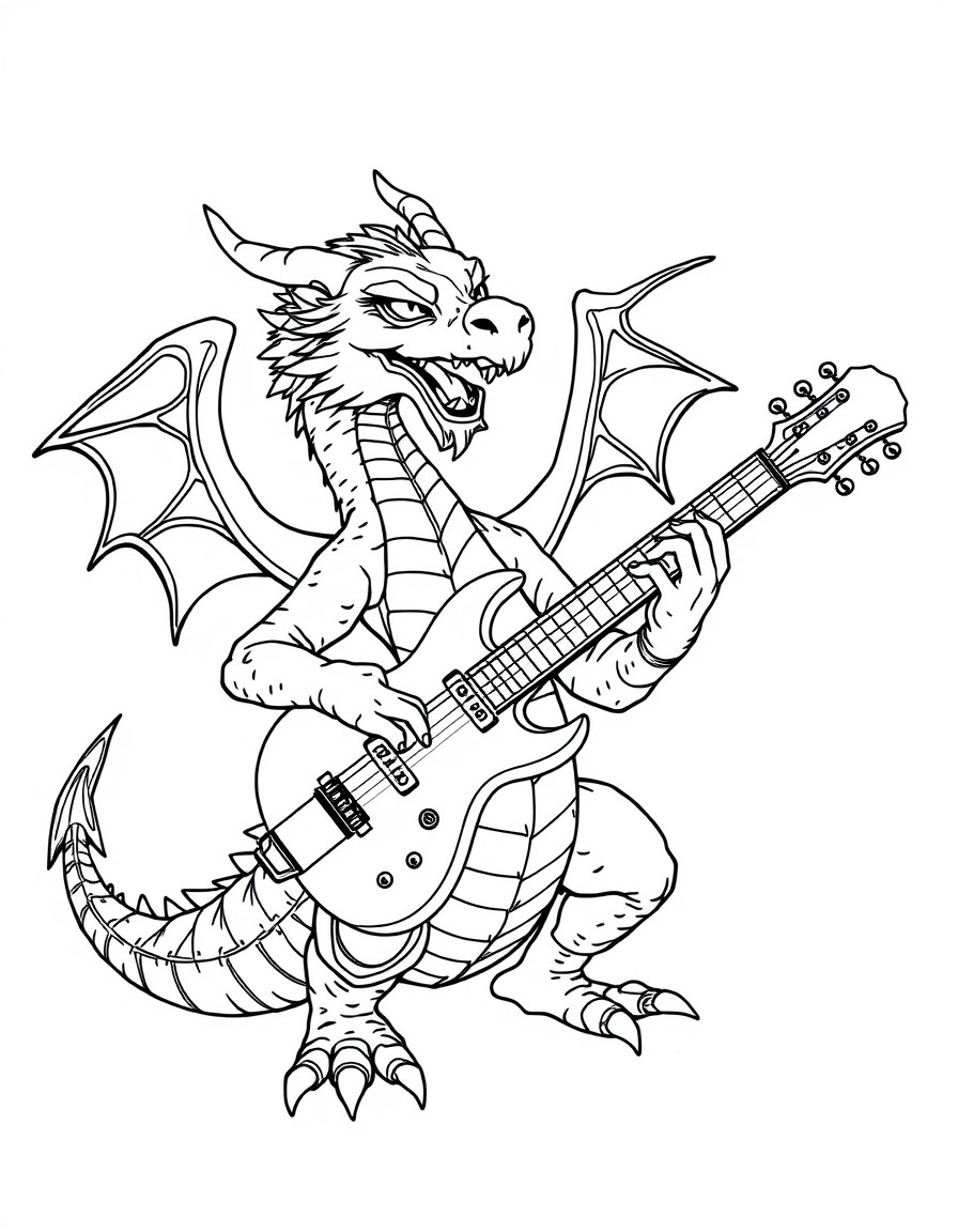 Dragon playing a steel guitar