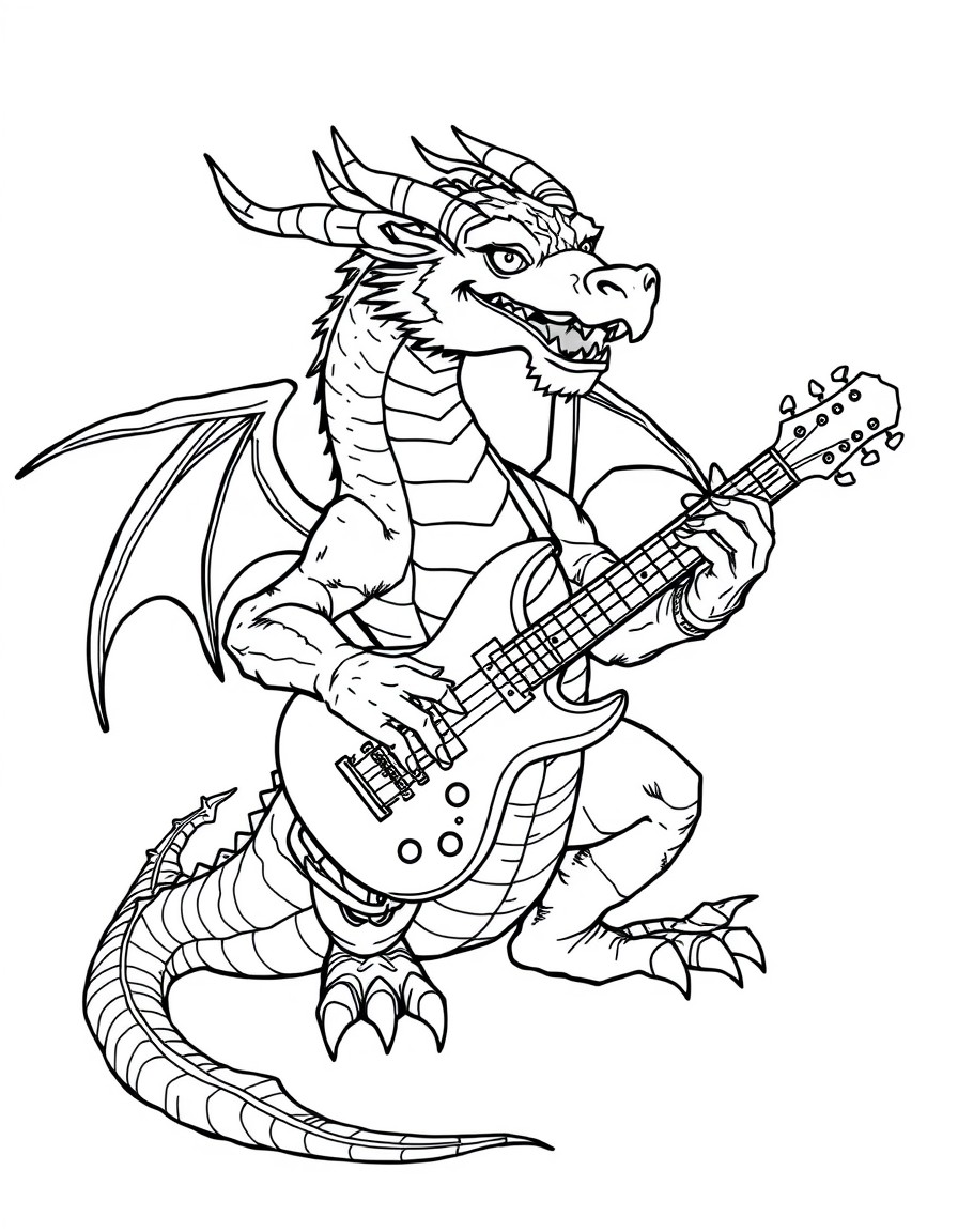 Dragon playing a steel guitar