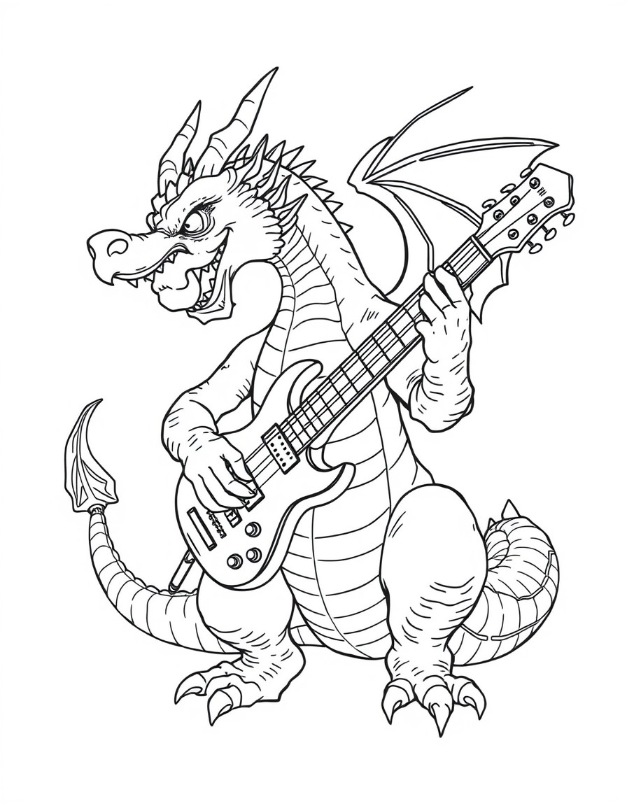 Dragon playing a steel guitar