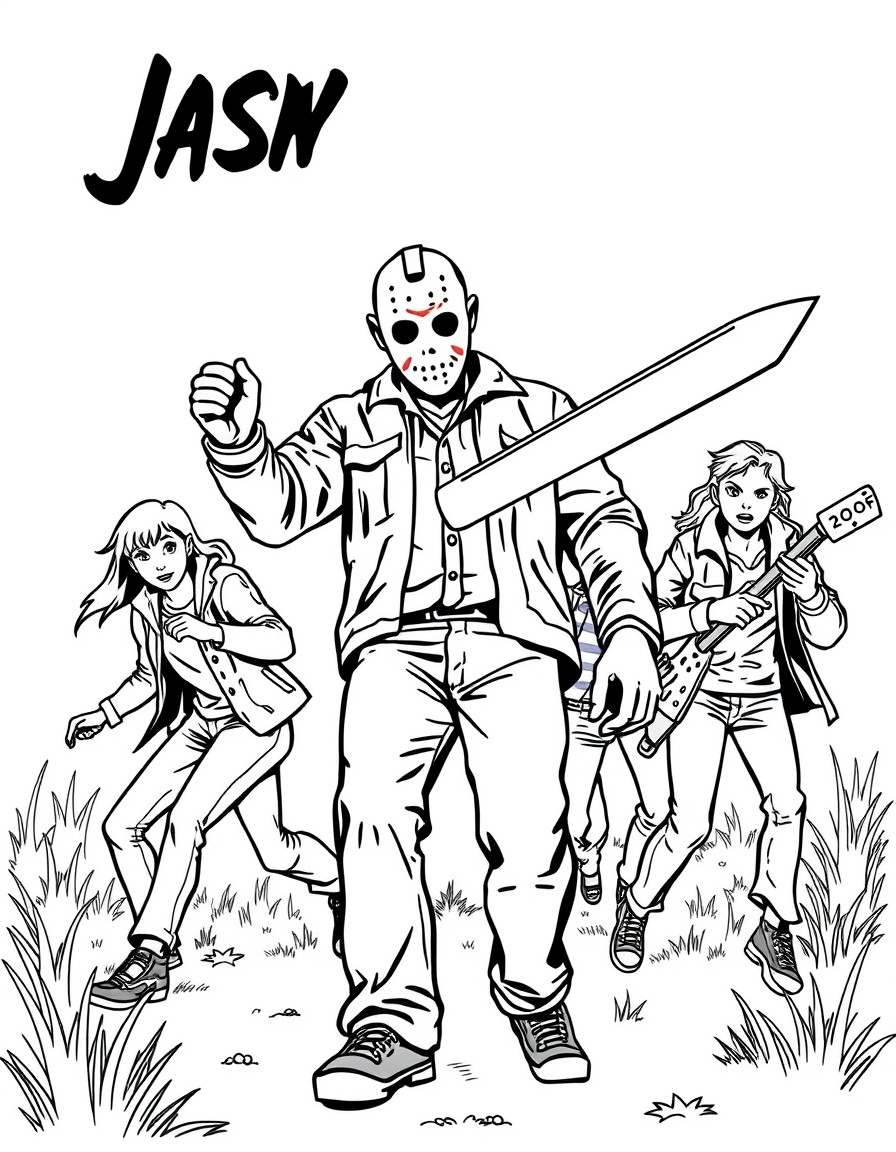 Jason chasing teenagers with machete