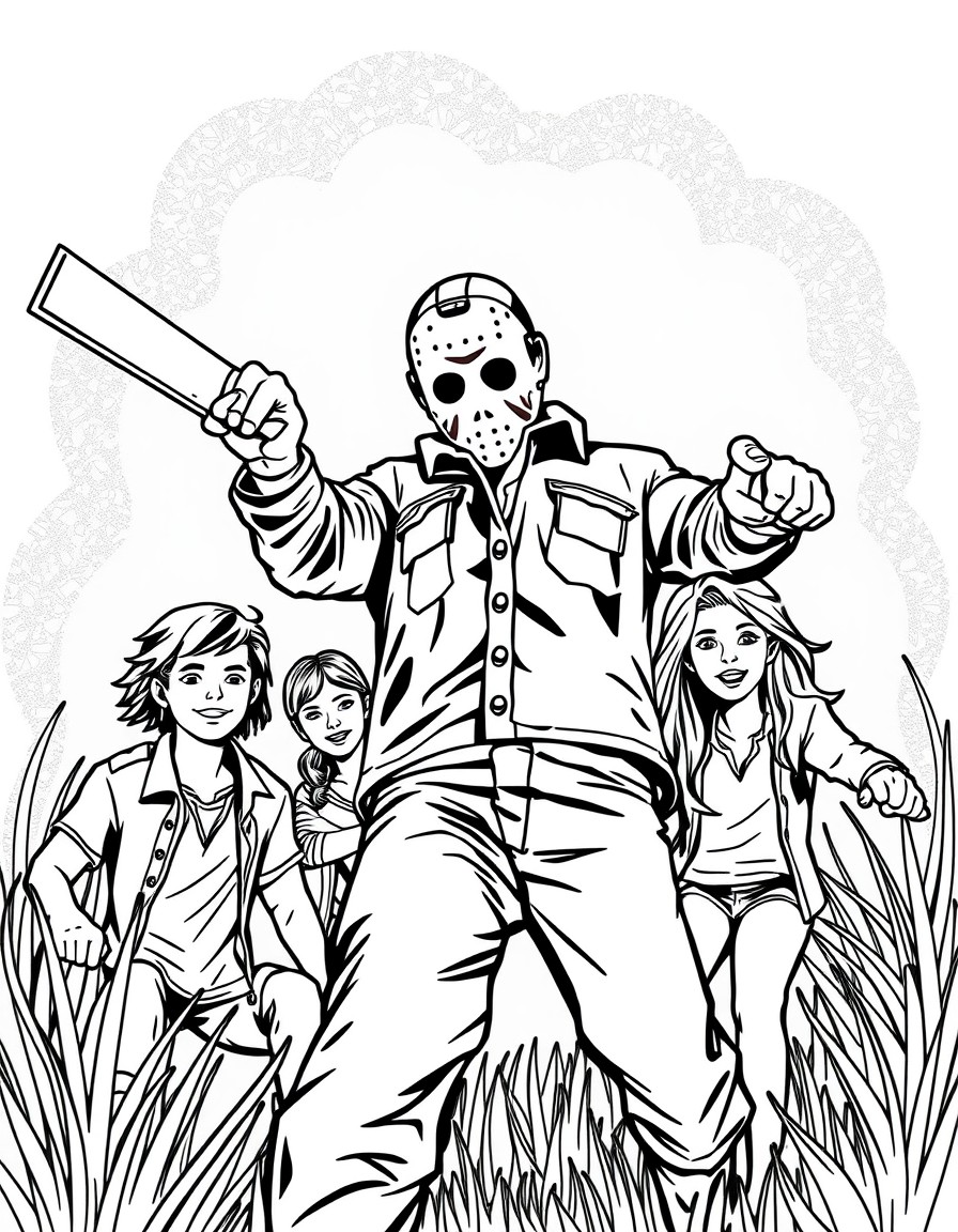 Jason chasing teenagers with machete