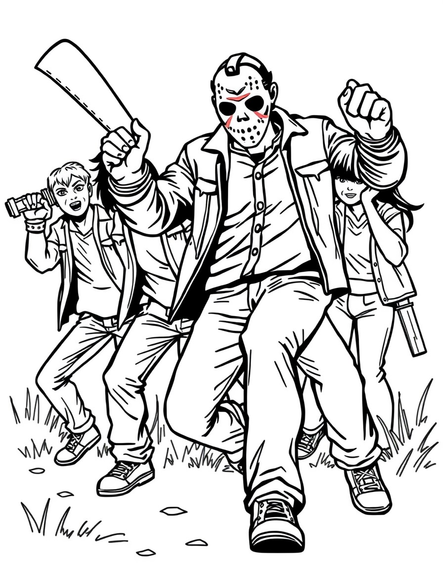 Jason chasing teenagers with machete