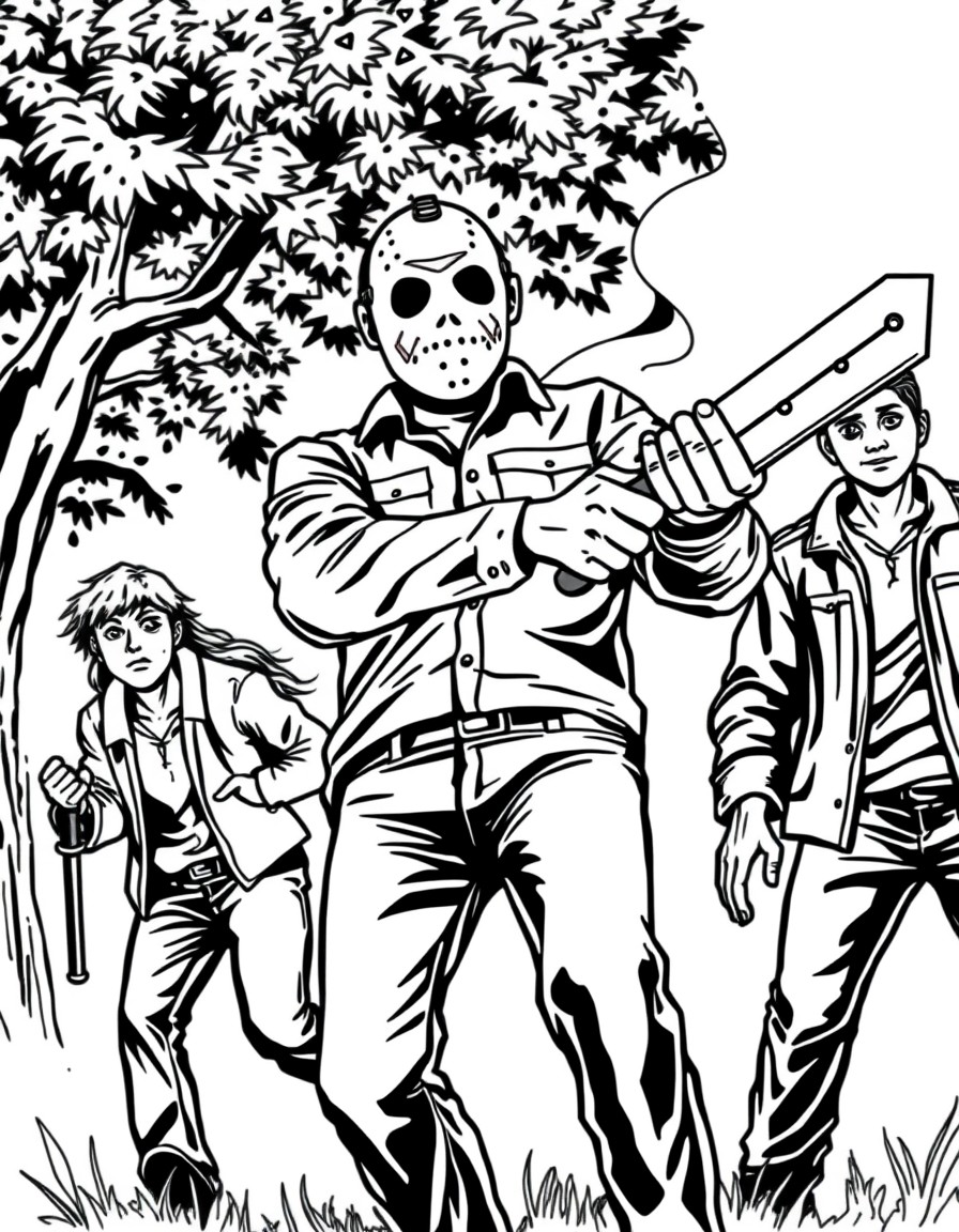 Jason chasing teenagers with machete