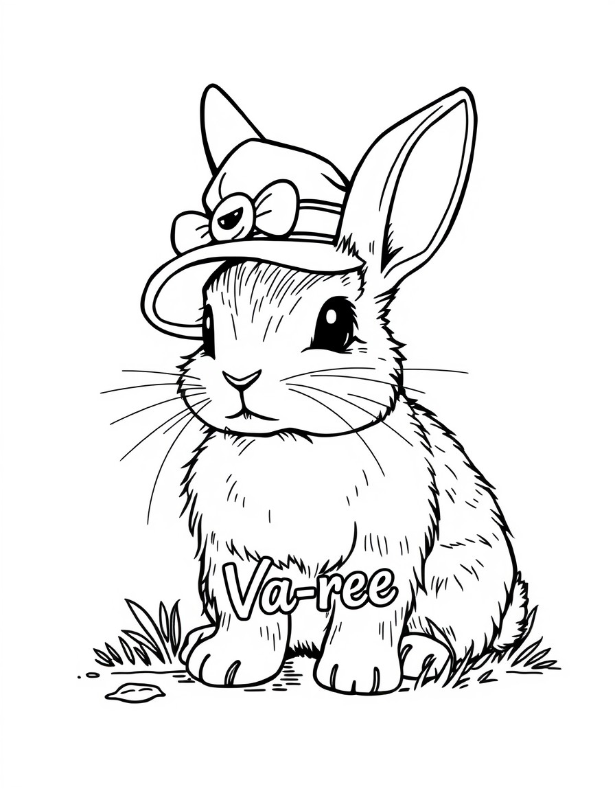 cute tiny rabbit wit hat and name Va-ree