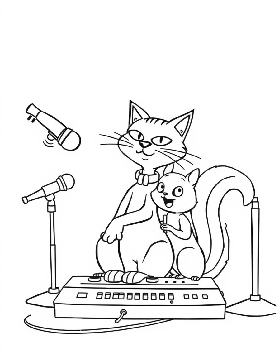 Dj crazy cat and Squirrel in a recording studio