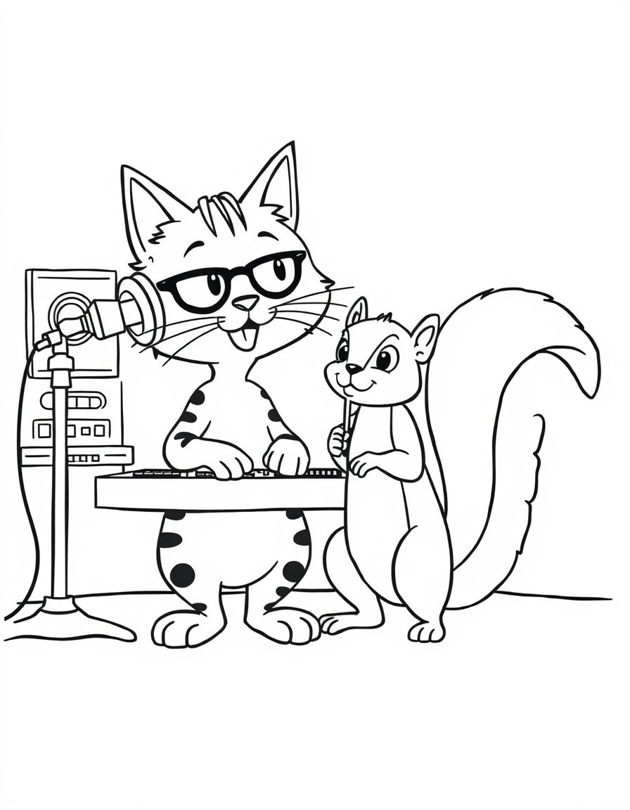 Dj crazy cat and Squirrel in a recording studio