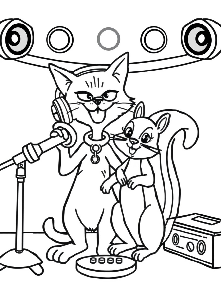 Dj crazy cat and Squirrel in a recording studio