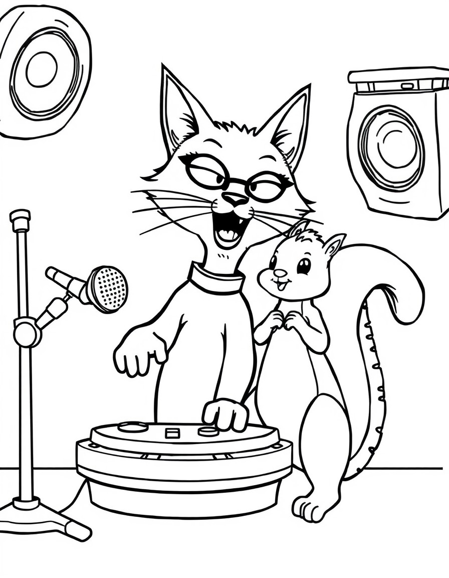 Dj crazy cat and Squirrel in a recording studio