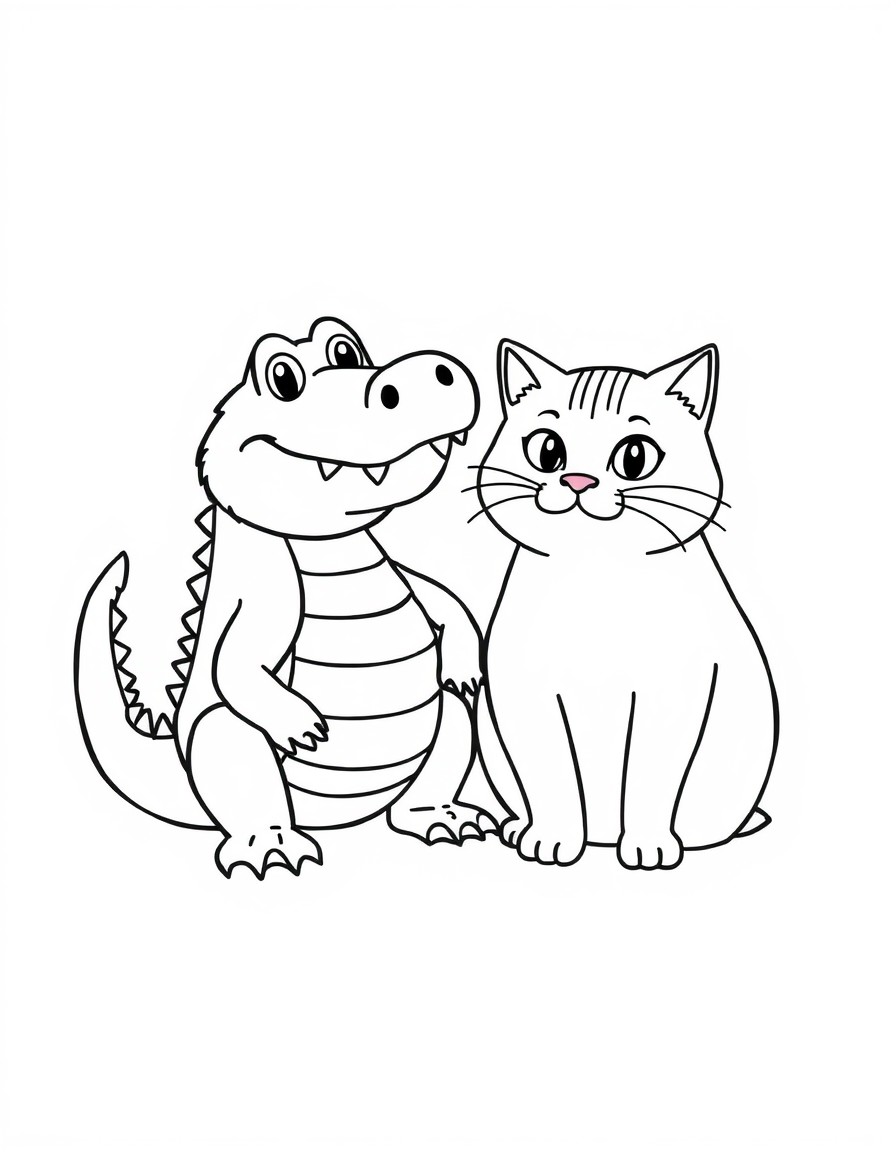 a cute crocodile next to a fat cat