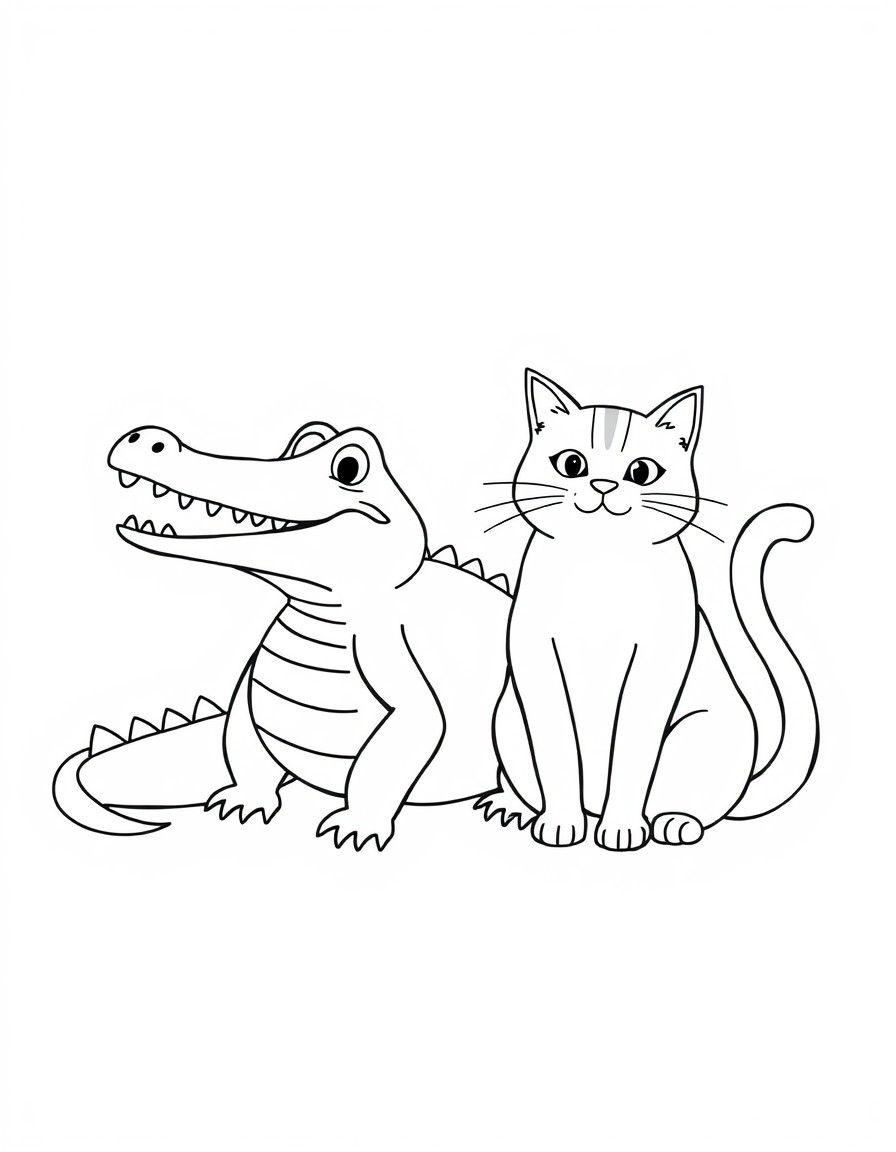 a cute crocodile next to a fat cat