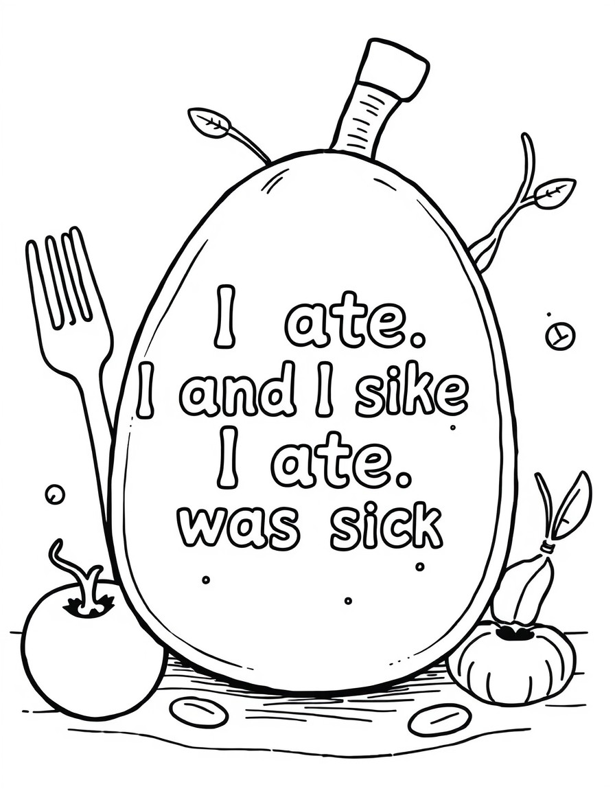 Something to represent the rhyming phrase "I ate and I ate, I was sick on the floor. 8x864". Include the text on the page.