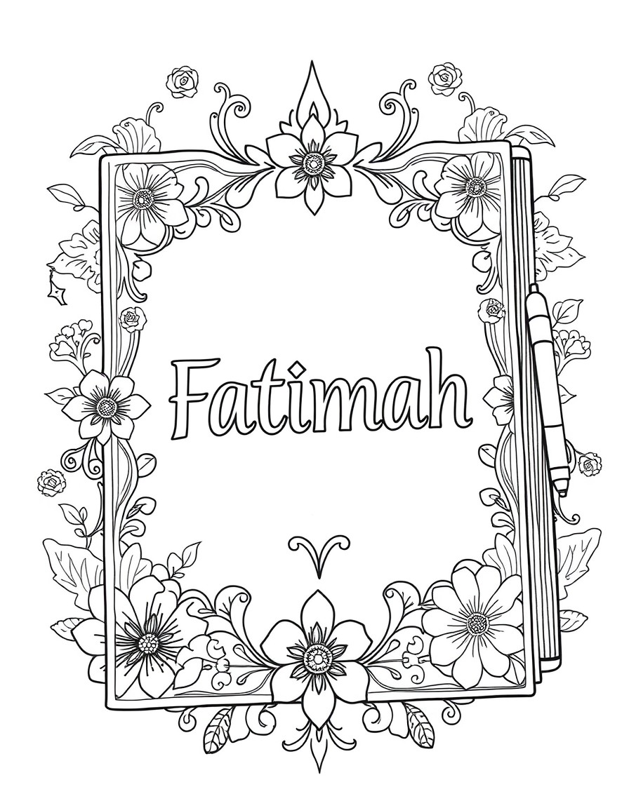note book with text Fatimah at the cover
