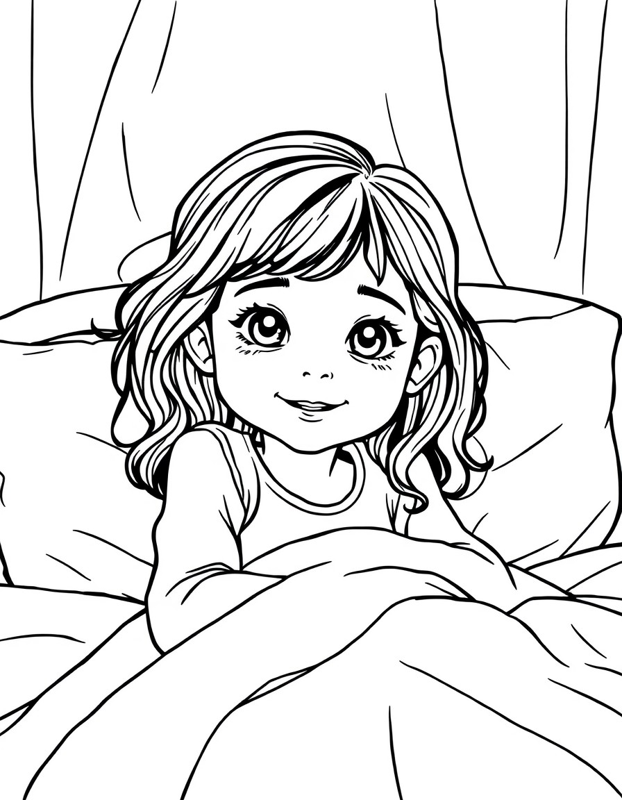 5 year old girl in bedroom laying in bed