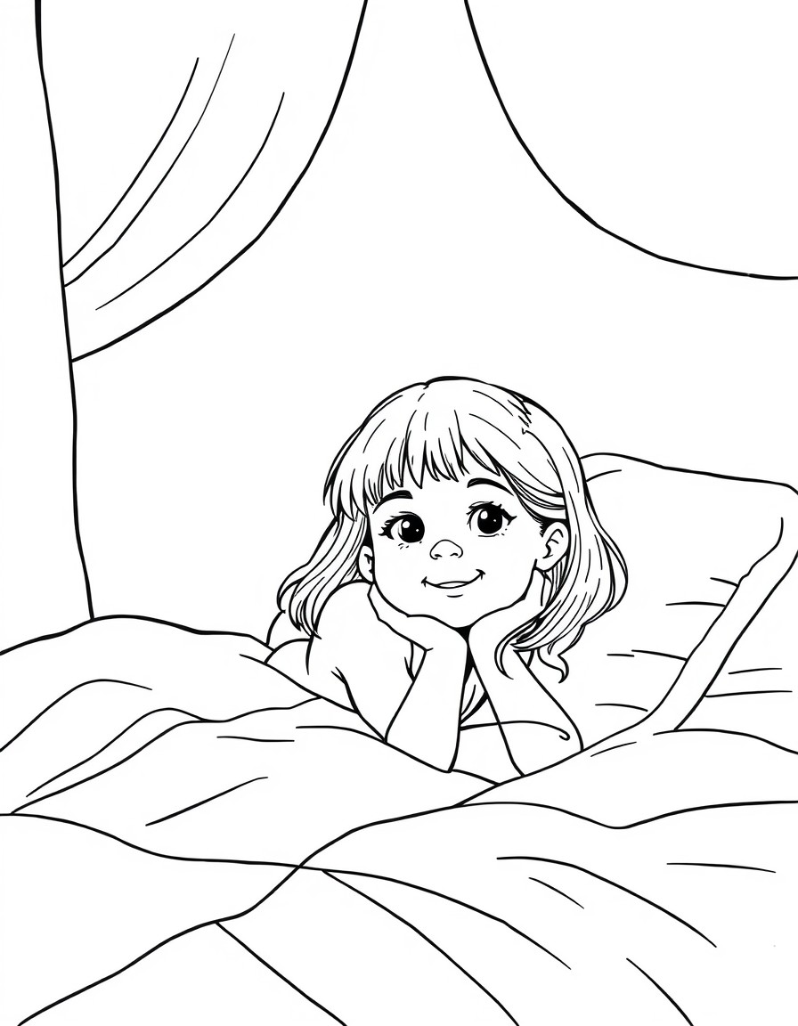 5 year old girl in bedroom laying in bed