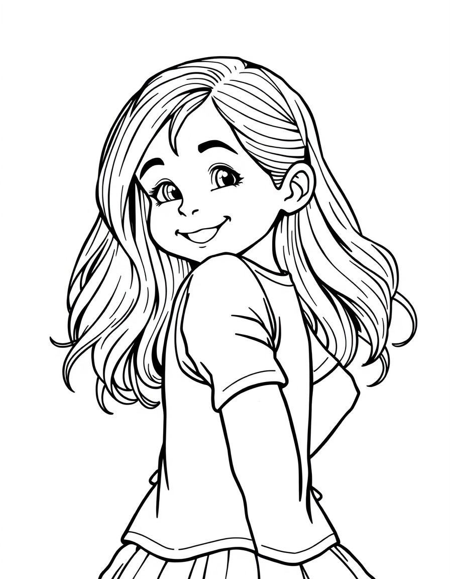 5 year old girl smiling hands on her hips turns slightly to the side