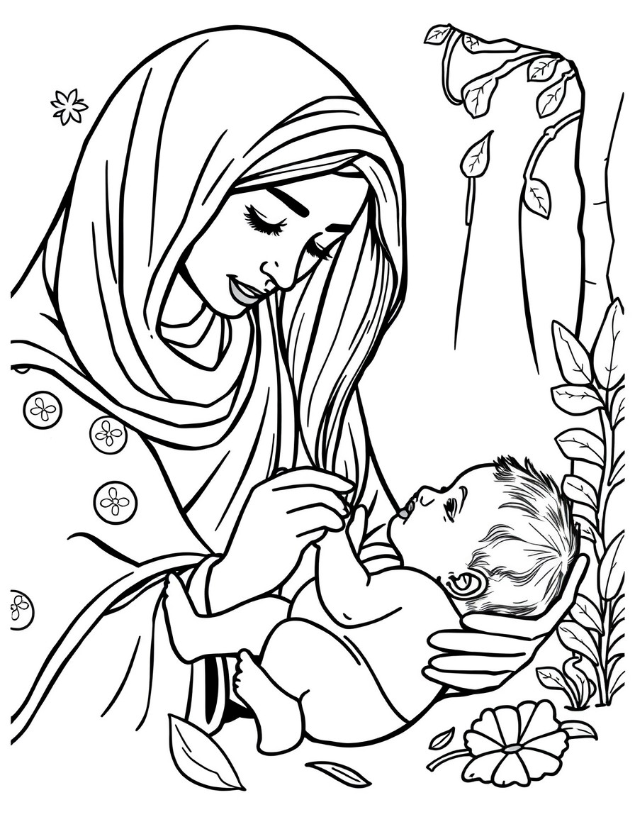 Create me a coloring printable Mother feeding baby