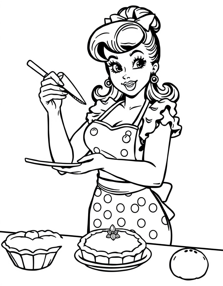 bimbo pin up girl baking a pie