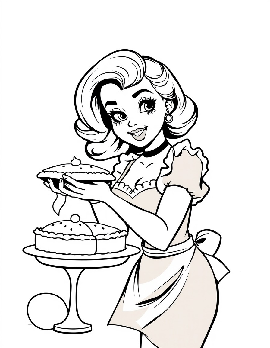 bimbo pin up girl baking a pie