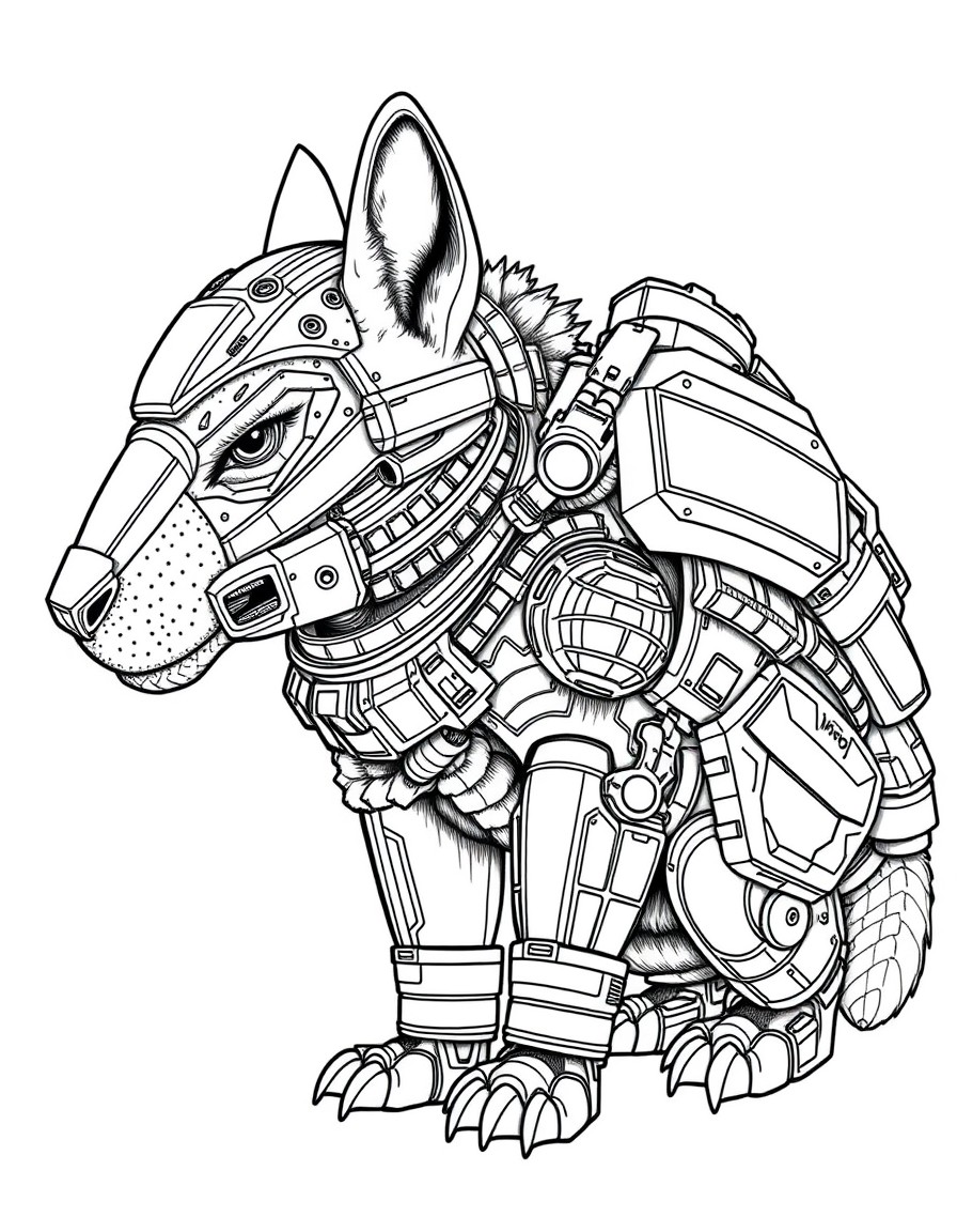 Highly detailed image that fills the whole page of a random animal with a Nano-punk armor loadout