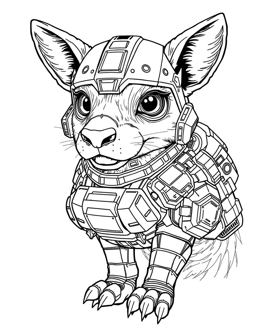 Highly detailed image that fills the whole page of a random animal with a Nano-punk armor loadout