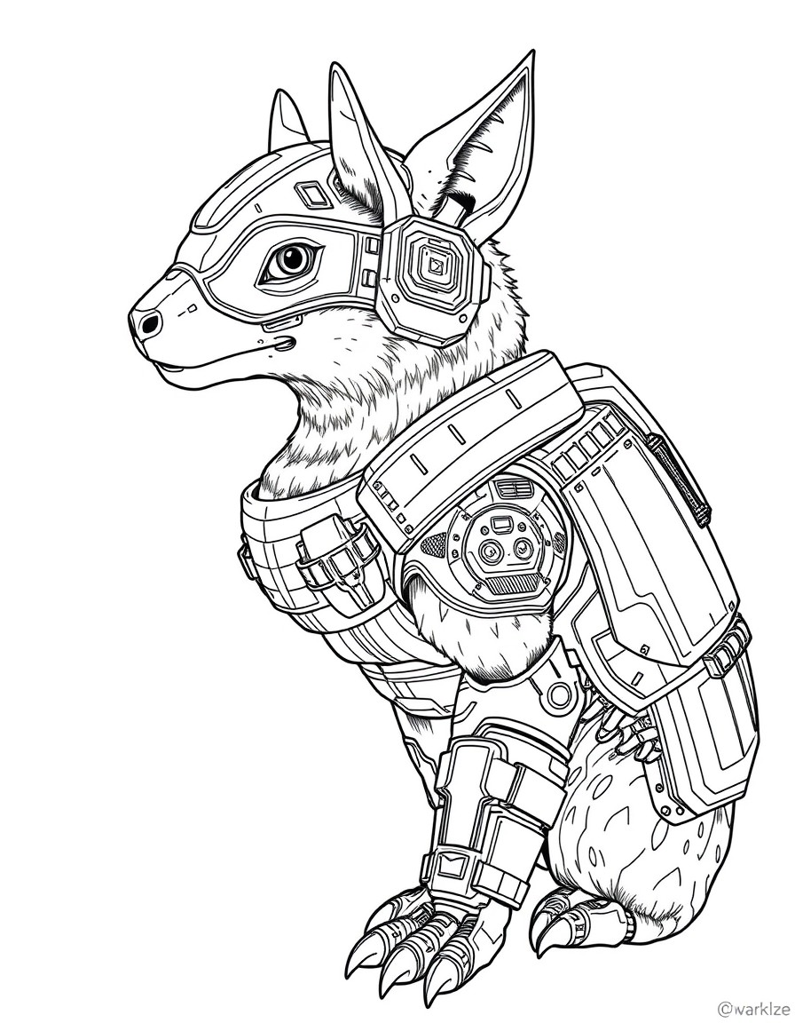 Highly detailed image that fills the whole page of a random animal with a Nano-punk armor loadout